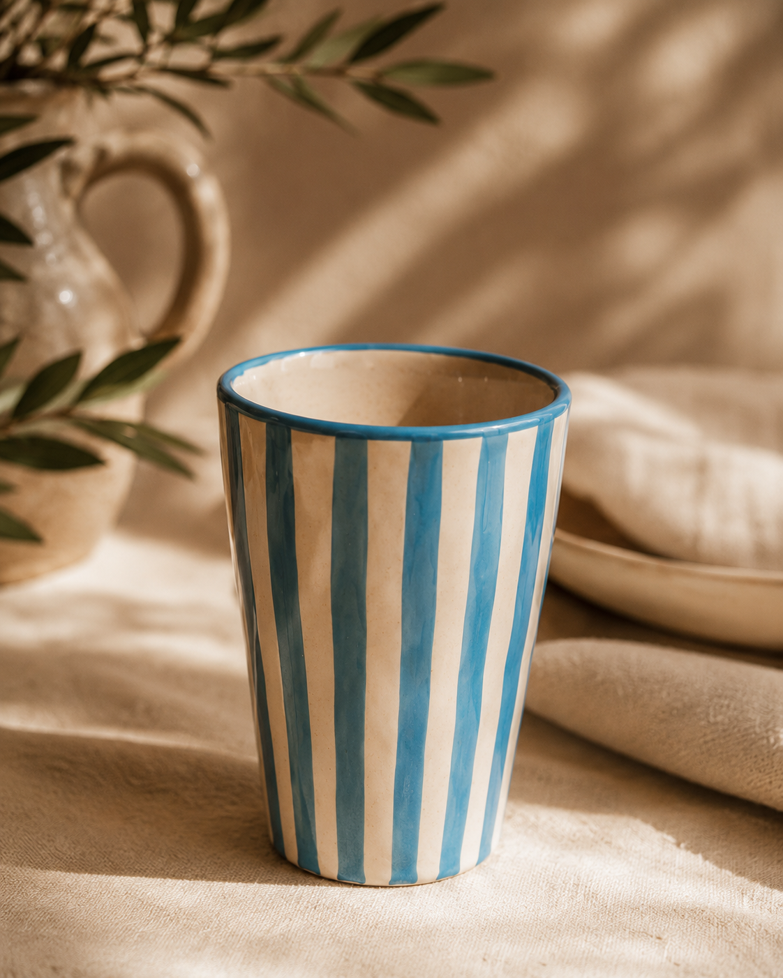 Handbemalter Keramikbecher - Azur, Safran, Indigo oder Terrakotta