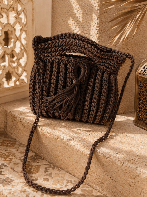 Handgefertigte Boho-Tasche Sahara in Braun